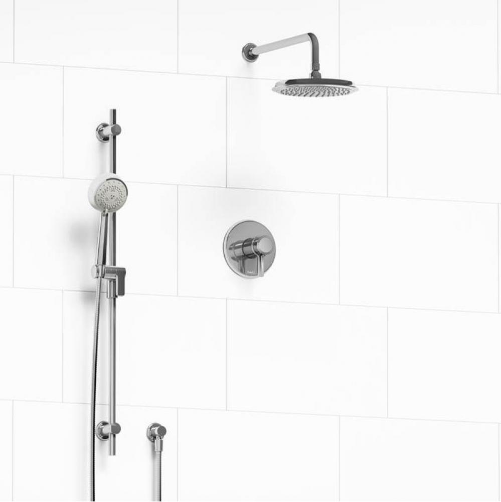 Type T/P (thermostatic/pressure balance) 1/2'' coaxial 2-way system with hand shower and