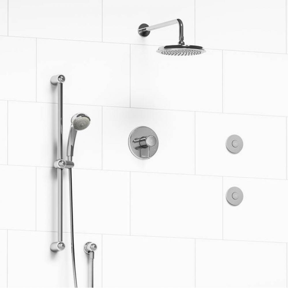 Type T/P (thermostatic/pressure balance) 1/2'' coaxial 3-way system, hand shower rail, e