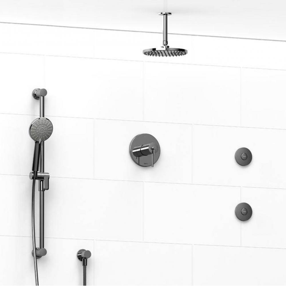 Type T/P (thermostatic/pressure balance)  1/2'' coaxial 3-way system, hand shower rail,