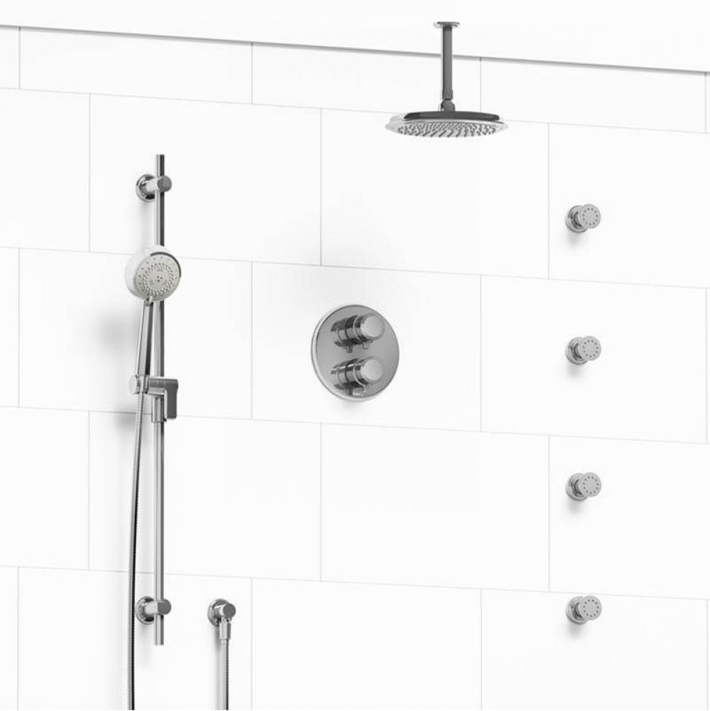 Type T/P (thermostatic/pressure balance) double coaxial system with hand shower rail, 4 body jets