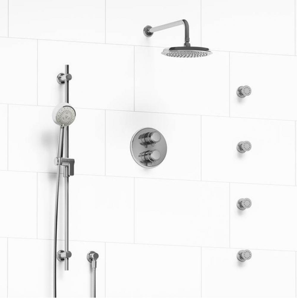 Type T/P (thermostatic/pressure balance) double coaxial system with hand shower rail, 4 body jets