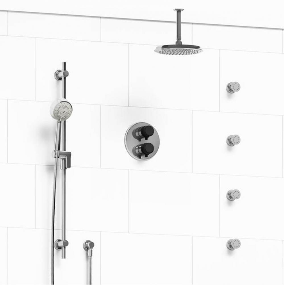 Type T/P (thermostatic/pressure balance) double coaxial system with hand shower rail, 4 body jets