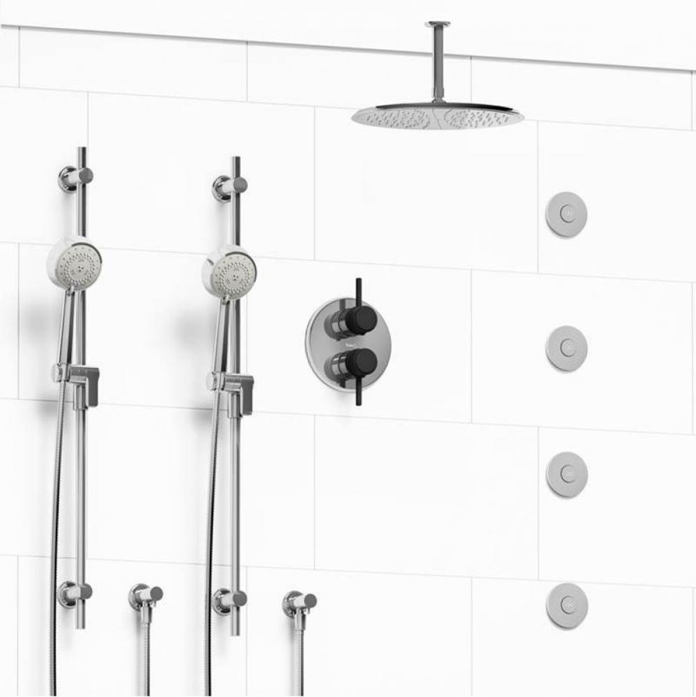 Type T/P (thermostatic/pressure balance) 3/4'' double coaxial system with 2 hand shower