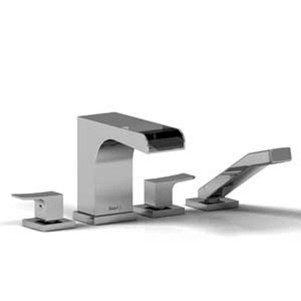 4-piece deck-mount open spout tub filler with handshower