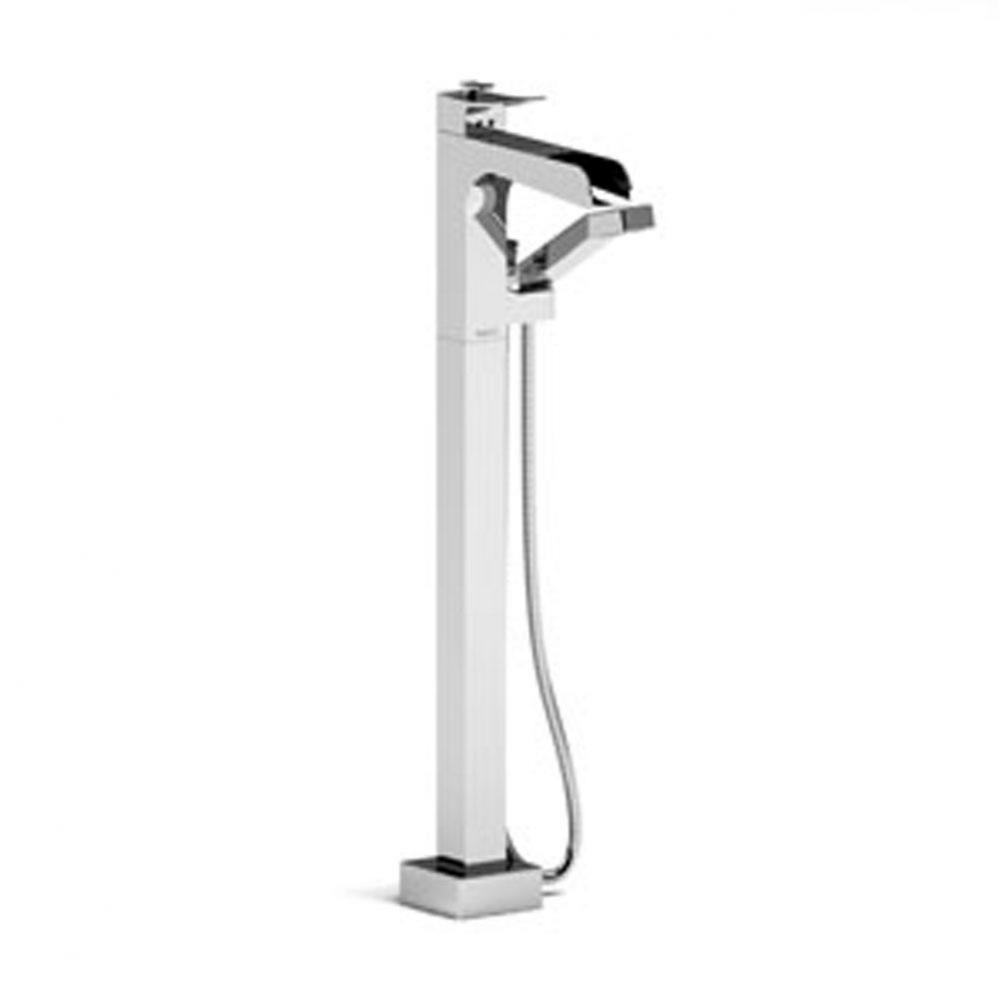 Floor-mount Type T/P (thermo/pressure balance) coaxial open spout tub filler w/ hand shower