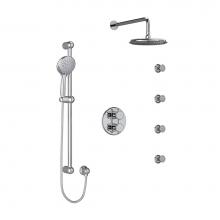 Riobel KIT446GN+C - Type T/P (thermostatic/pressure balance) double coaxial system with hand shower rail, 4 body jets