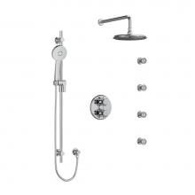 Riobel KIT446MMRDXC - Type T/P (thermostatic/pressure balance) double coaxial system with hand shower rail, 4 body jets