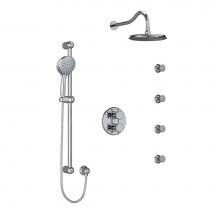 Riobel KIT446RT+C - Type T/P (thermostatic/pressure balance) double coaxial system with hand shower rail, 4 body jets