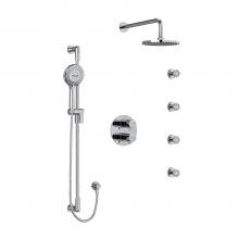 Riobel KIT446PBC-6 - Type T/P (thermostatic/pressure balance) double coaxial system with hand shower rail, 4 body jets