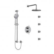 Riobel KIT446GNC - Type T/P (thermostatic/pressure balance) double coaxial system with hand shower rail, 4 body jets