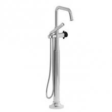 Riobel TMMSQ39+CBK - 2-way Type T (thermostatic) coaxial floor-mount tub filler with hand shower trim