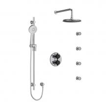 Riobel KIT446MMRDXCBK-6 - Type T/P (thermostatic/pressure balance) double coaxial system with hand shower rail, 4 body jets