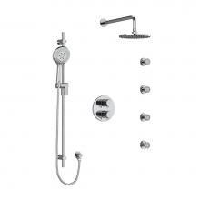 Riobel KIT446PATMC - Type T/P (thermostatic/pressure balance) double coaxial system with hand shower rail, 4 body jets