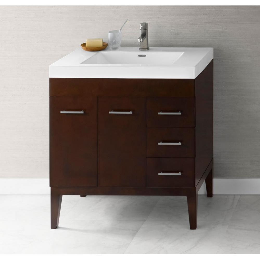 31'' Bella Bathroom Vanity Base Cabinet with Leg in Dark Cherry - Doors on Left, Wood Le