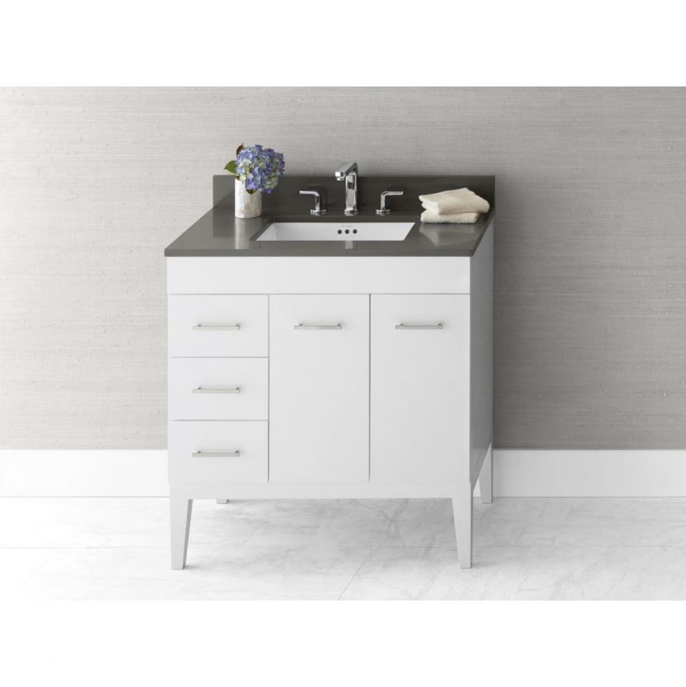 31'' Bella Bathroom Vanity Base Cabinet with Leg in White - Doors on Right, Wood Legs