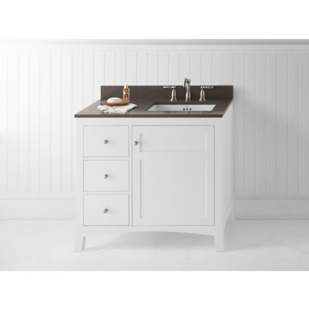 36'' Briella  Bathroom Vanity Cabinet Base with Flared Leg in White - Door on Right