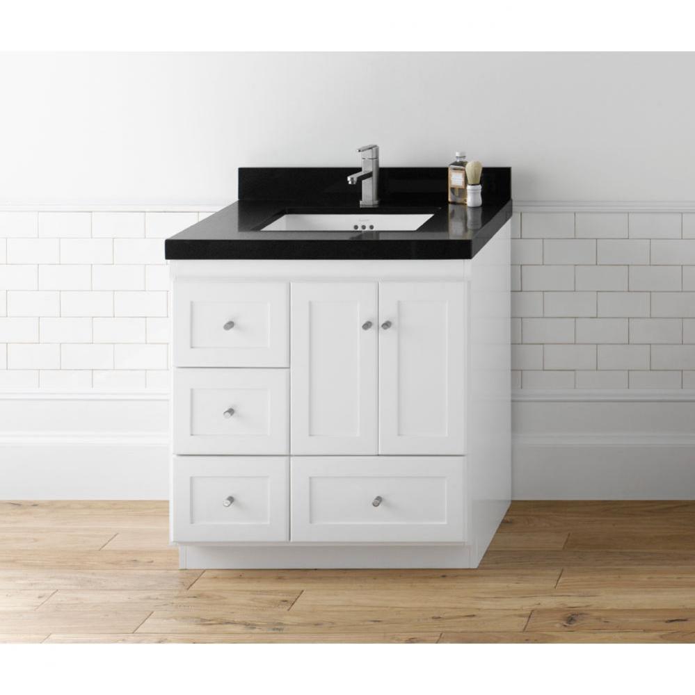 30'' Shaker Bathroom Vanity Cabinet Base in White - Wood Doors on Right