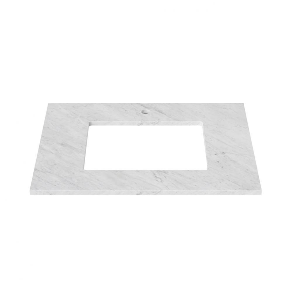 31'' Stone top for single Rectangular Undermount sink with Single faucet hole in Carrara