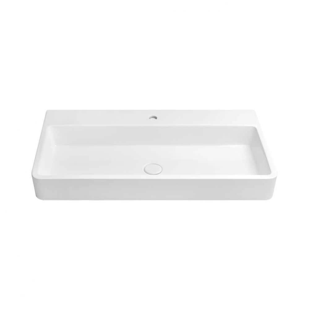 39'' Range Wall-hung Ceramic Vessel with Single Faucet Hole and with out Overflow in Whi