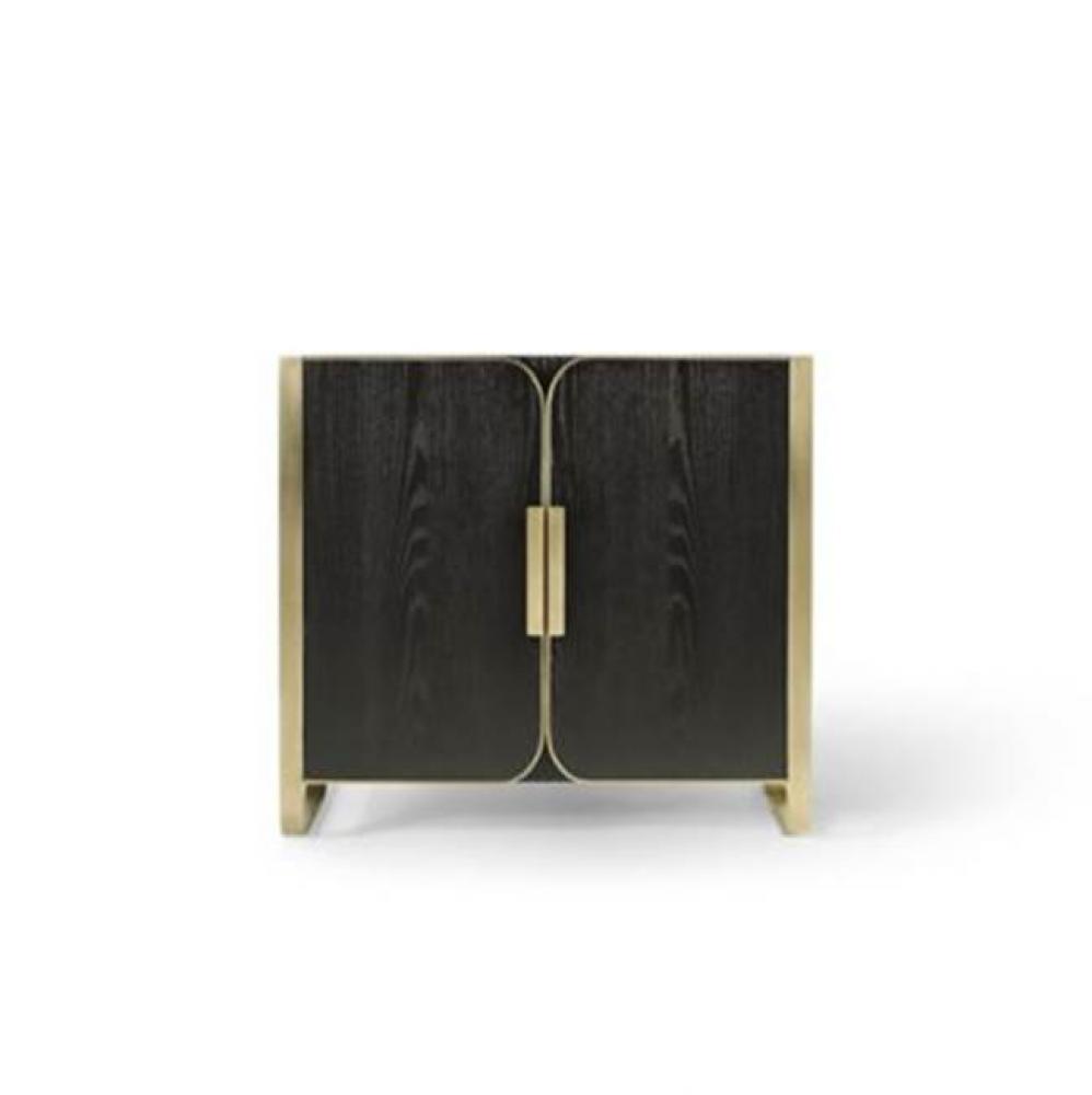 Bergman Vanity, 36'' X 34'' X 23'', Matte Black Oak With Aged Brass,