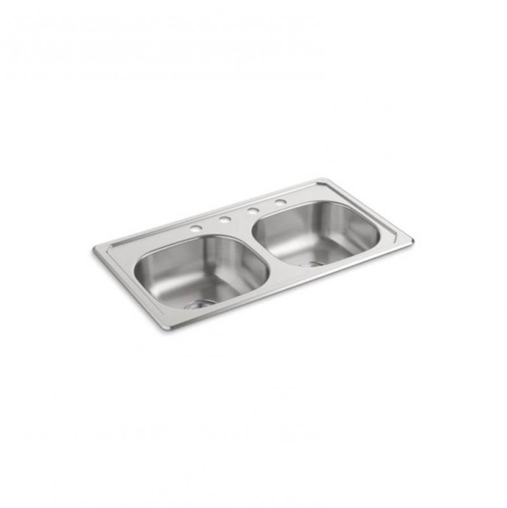 33X19X6 Double Basin Sink 4-Hole