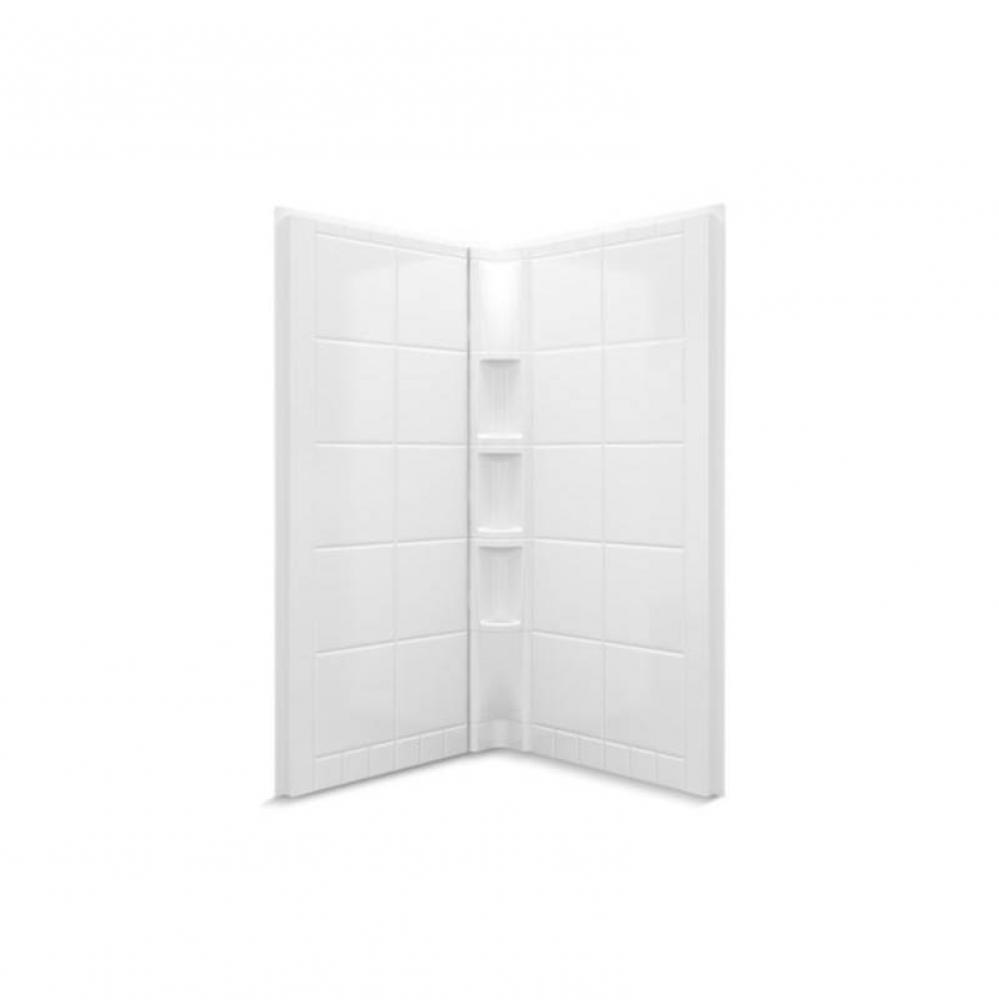 Intrigue™ 39'' x 39'' neo-angle shower wall set with Aging In Place backerbo