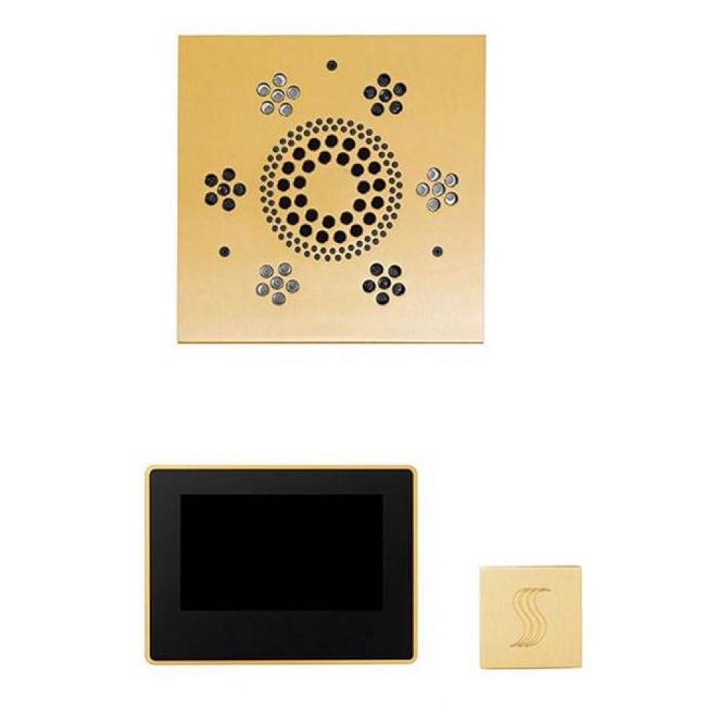 The Wellness Steam Package with 7'' ThermaTouch Trim Upgraded Square Polished Gold
