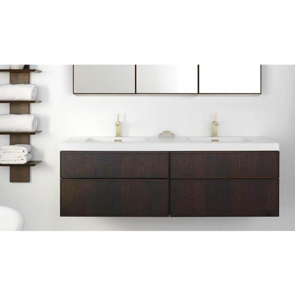 Furniture Frame Linea - Vanity Wall-Mount 60 X 22 - 4 Drawers, 3/4 Depth Drawers - Walnut Chocolat