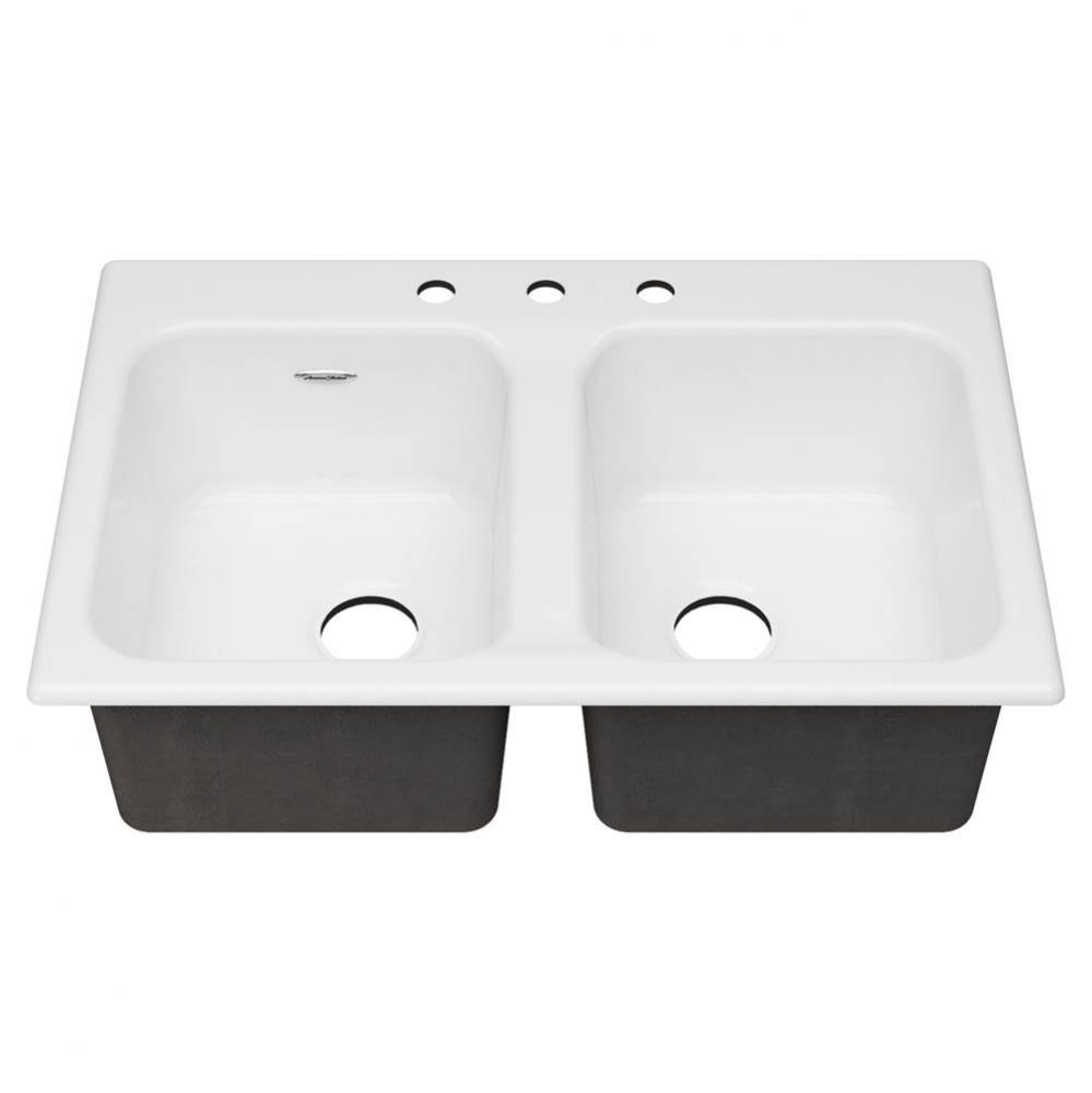 Quince® 33 x 22-Inch Cast Iron 3-Hole Drop In or Undercounter Double Bowl Kitchen Sink