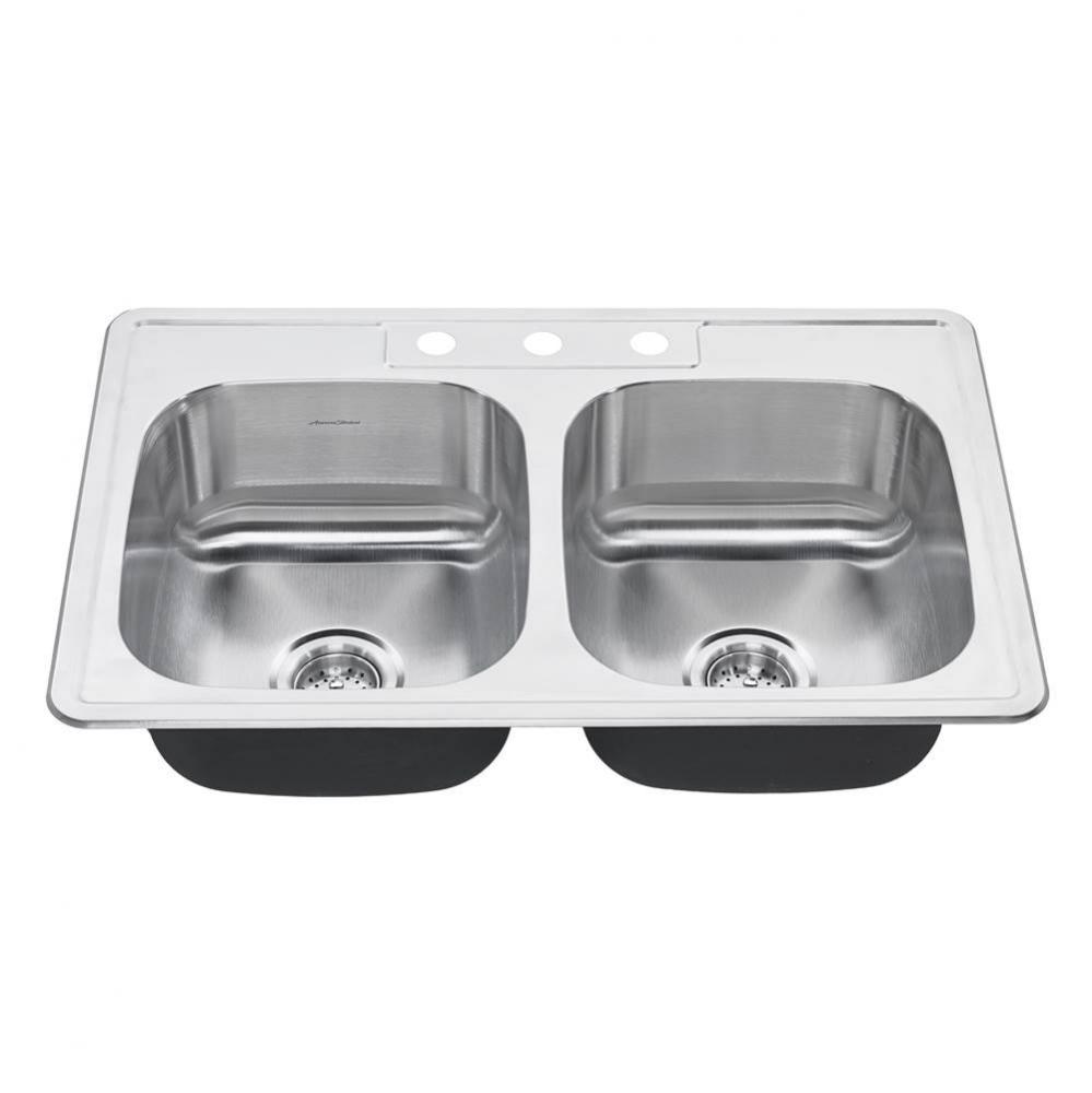 Colony® 33 x 22-Inch Stainless Steel 3-Hole Top Mount Double Bowl ADA Kitchen Sink