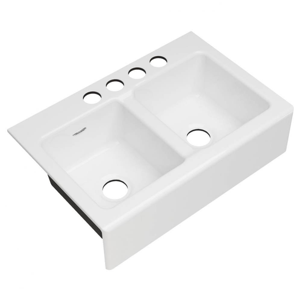 Delancey® 33 x 22-Inch Cast Iron 4-Hole Undermount Double Bowl Apron Front Kitchen Sink