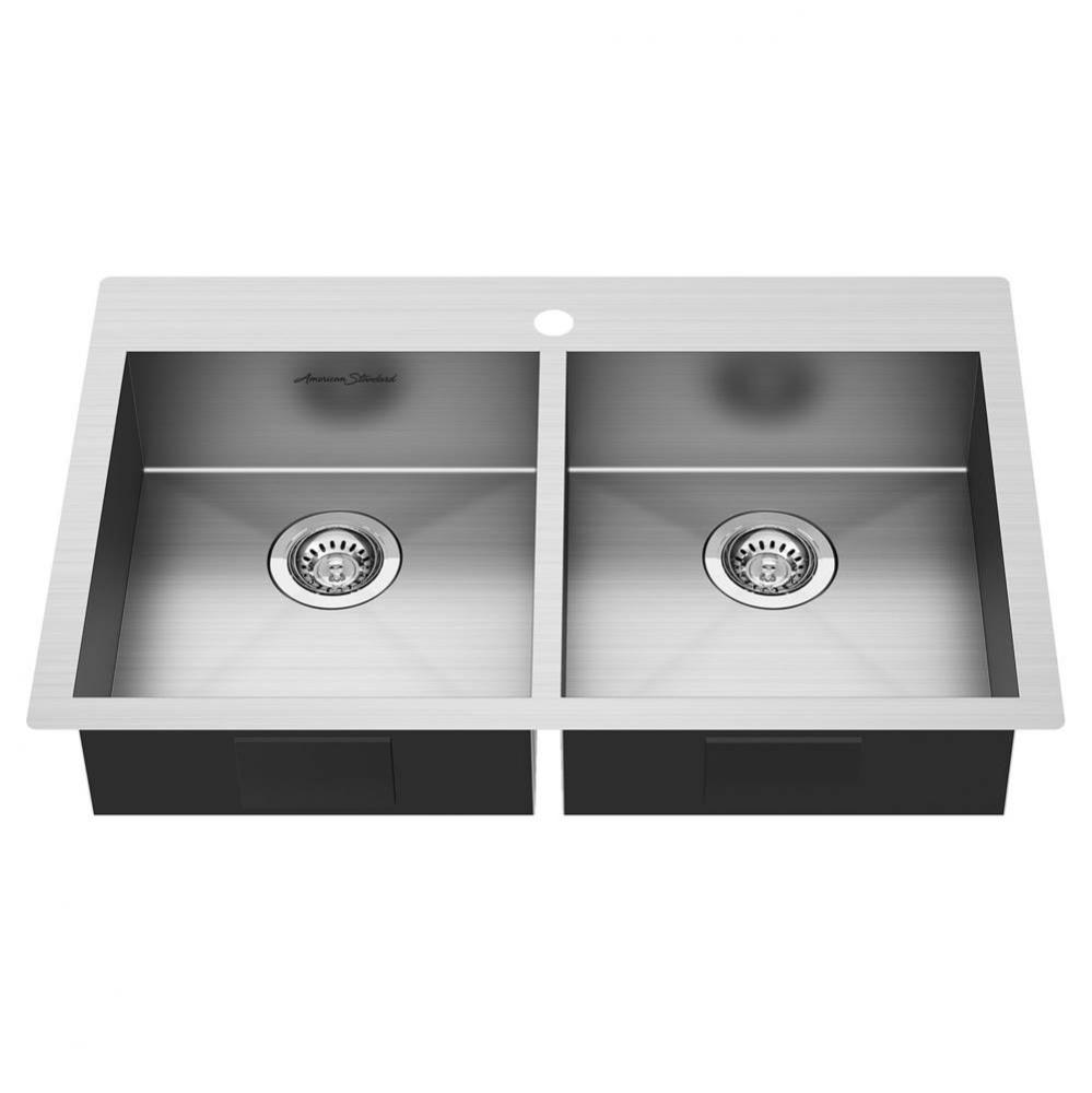 Edgewater® 33 x 22-Inch Stainless Steel 1-Hole Dual Mount Double-Bowl ADA Kitchen Sink