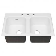 American Standard 77DB33223.308 - Quince® 33 x 22-Inch Cast Iron 3-Hole Drop In or Undercounter Double Bowl Kitchen Sink