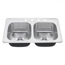 American Standard 22DB.6332284S.075 - Colony®  33 x 22-Inch Stainless Steel 4-Hole Top Mount Double Bowl ADA Kitchen Sink