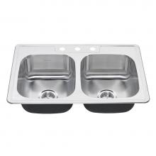American Standard 22DB.6332283S.075 - Colony® 33 x 22-Inch Stainless Steel 3-Hole Top Mount Double Bowl ADA Kitchen Sink