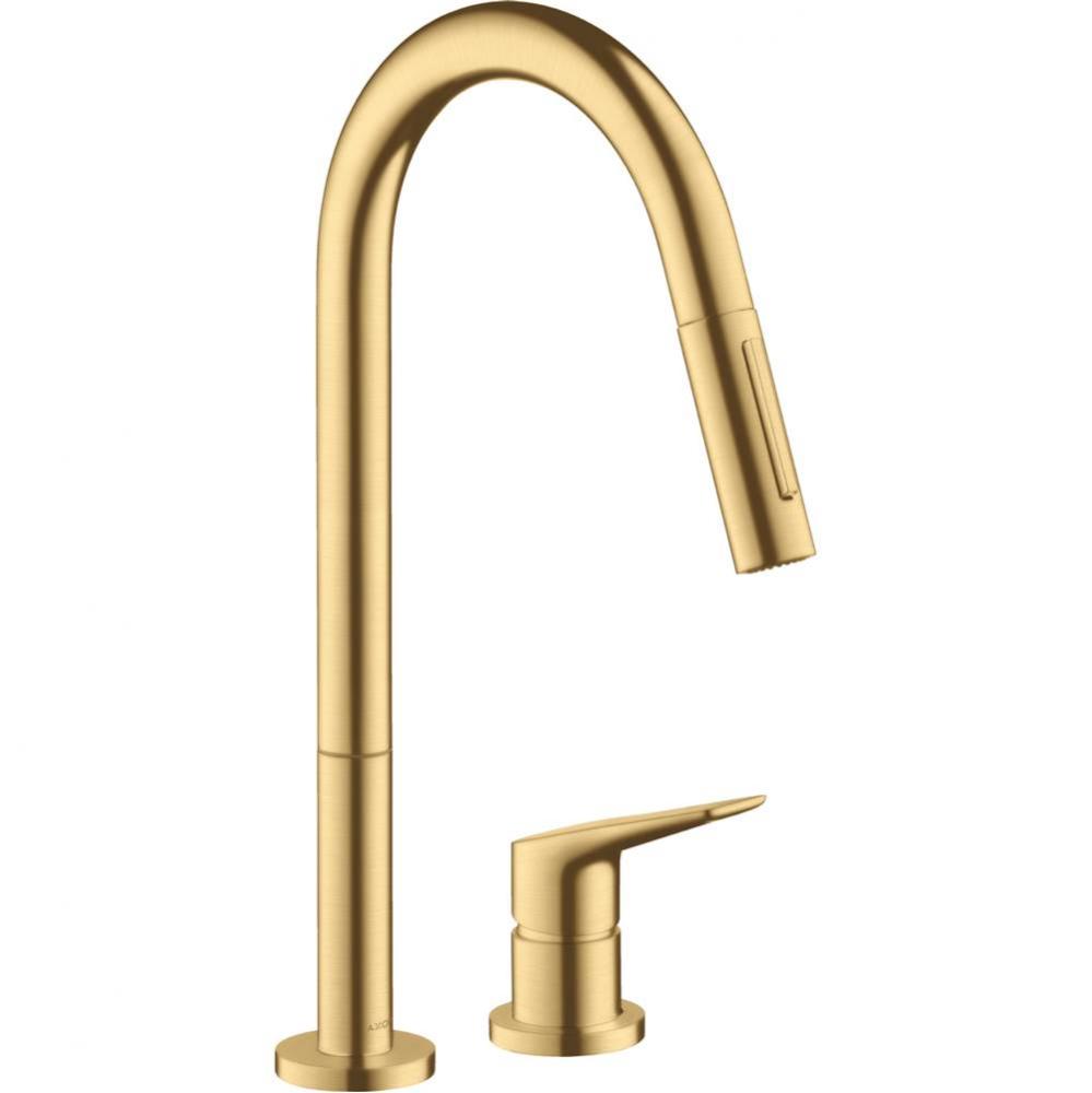 AXOR Citterio M 2-Hole Single-Handle Kitchen Faucet 2-Spray Pull-Down, 1.75 GPM in Brushed Gold Op