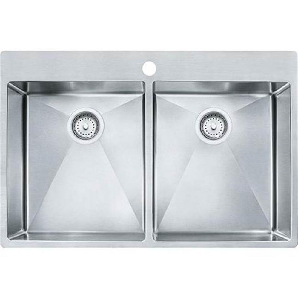 Hand Fabricated Dbl Bowl Sink 9'' Deep