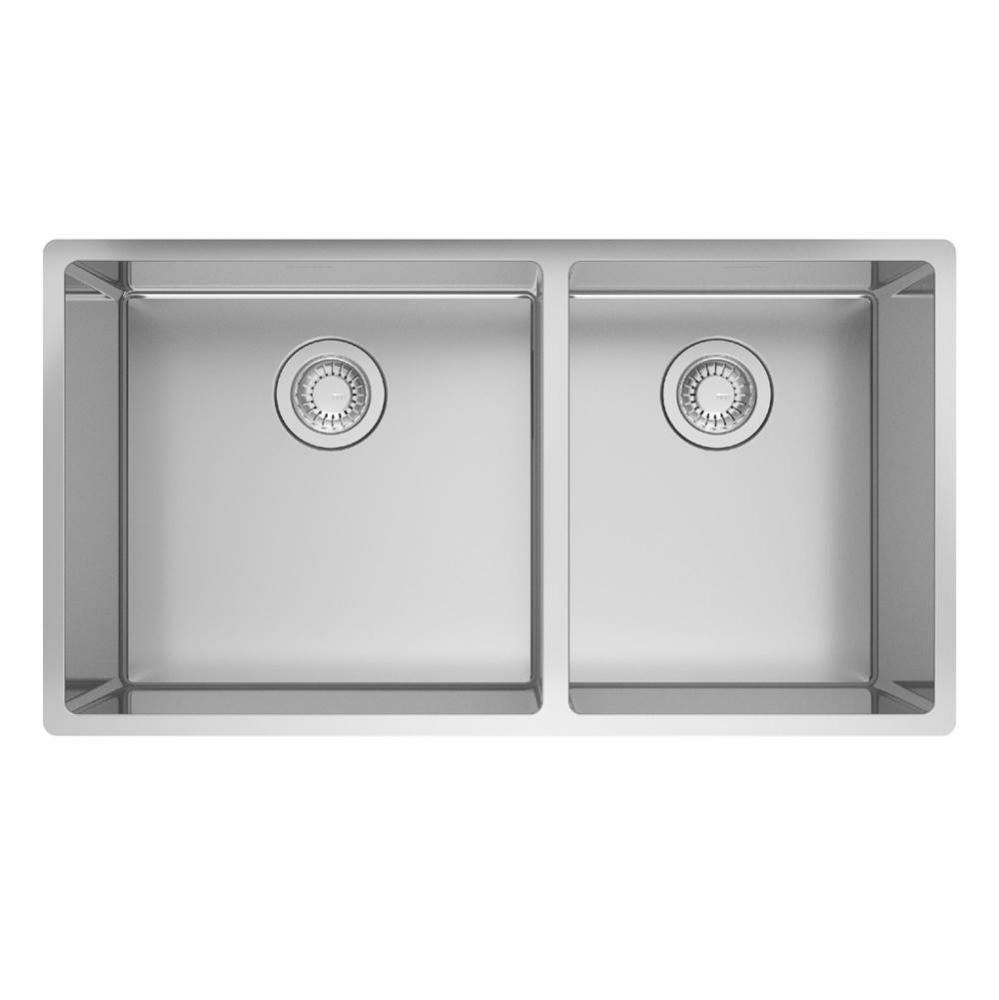 Cube 32.56-in. x 17.7-in. 18 Gauge Stainless Steel Undermount Double Bowl Kitchen Sink - CUX16032