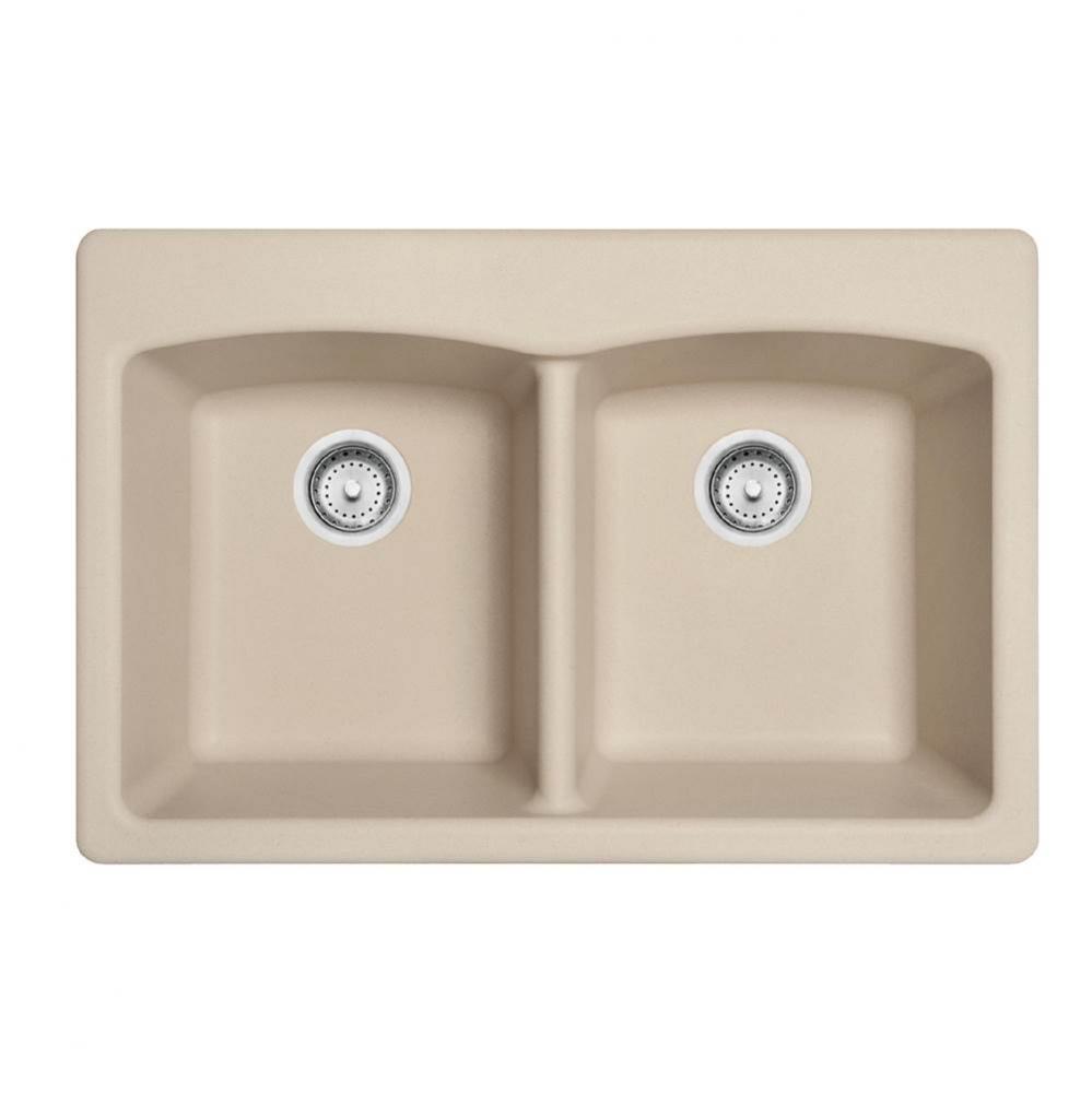 Ellipse 33.0-in. x 22.0-in. Granite Dual Mount Double Bowl Kitchen Sink in Champagne