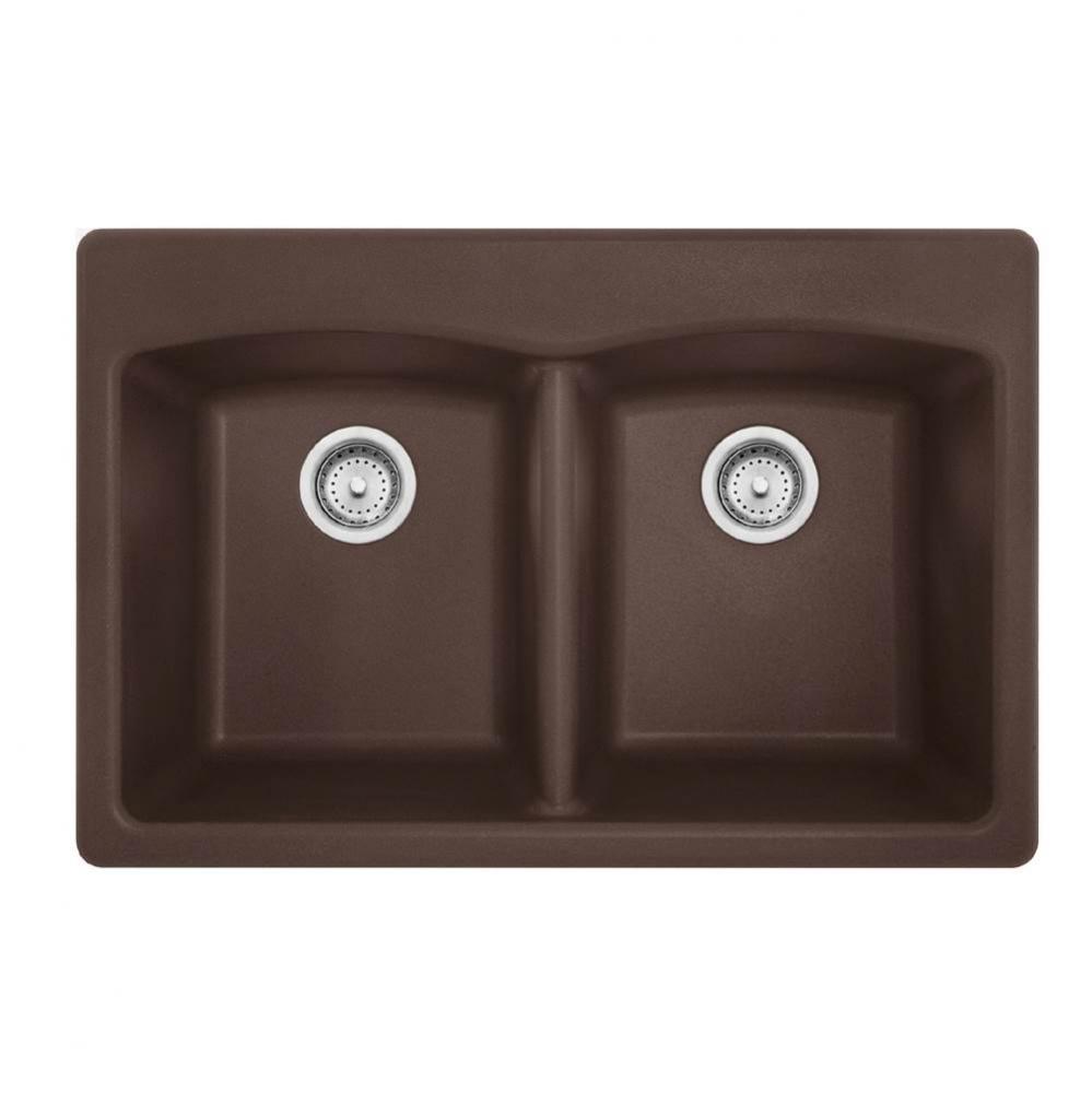 Ellipse 33.0-in. x 22.0-in. Granite Dual Mount Double Bowl Kitchen Sink in Mocha