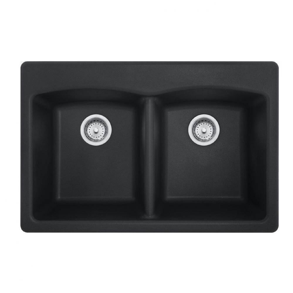 Ellipse 33.0-in. x 22.0-in. Granite Dual Mount Double Bowl Kitchen Sink in Matte Black