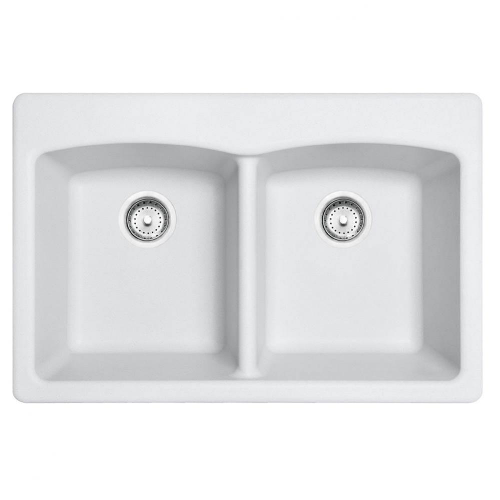 Ellipse 33.0-in. x 22.0-in. Granite Dual Mount Double Bowl Kitchen Sink in Polar White