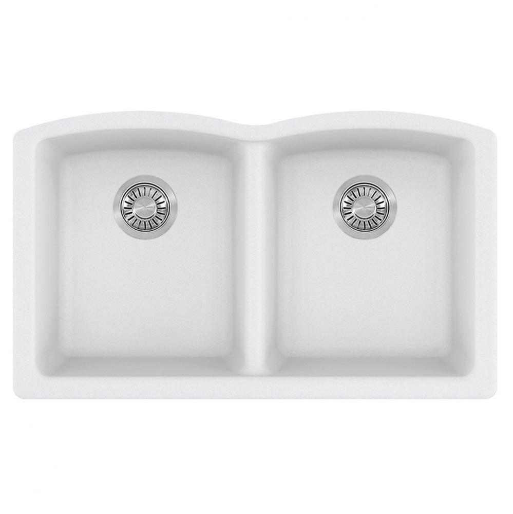Ellipse 33.0-in. x 19.7-in. Polar White Granite Undermount Double Bowl Kitchen Sink - ELG120PWT