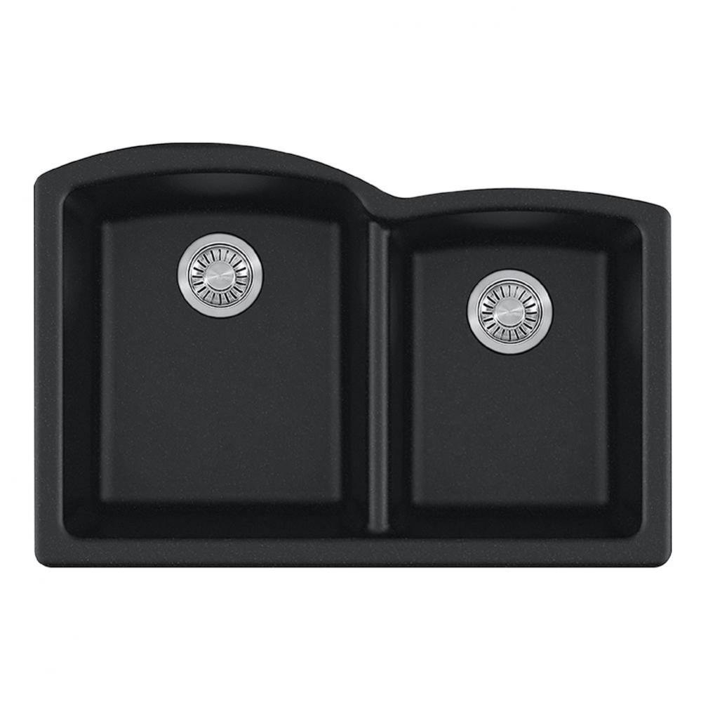 Ellipse 33.0-in. x 21.7-in. Matte Black Granite Undermount Double Bowl Kitchen Sink - ELG160MBK