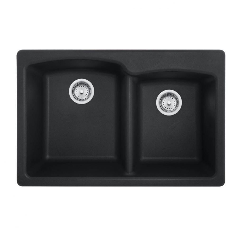 Ellipse 33.0-in. x 22.0-in. Granite Dual Mount Double Bowl Kitchen Sink in Matte Black