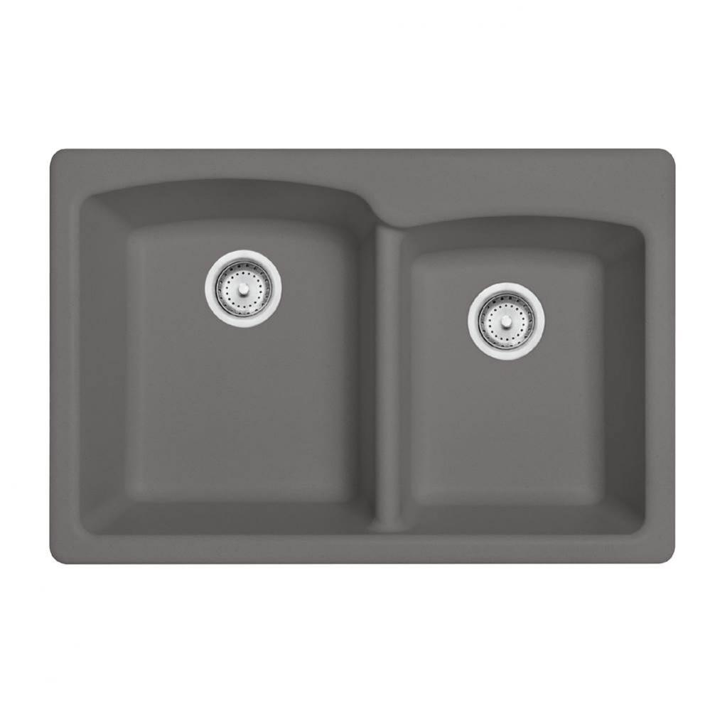 Ellipse 33.0-in. x 22.0-in. Granite Dual Mount Double Bowl Kitchen Sink in Stone Grey