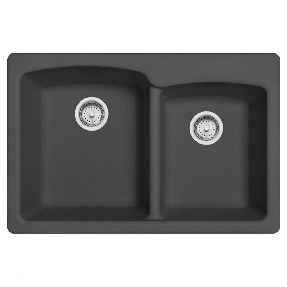 Ellipse 33.0-in. x 22.0-in. Granite Dual Mount Double Bowl Kitchen Sink in Slate Grey