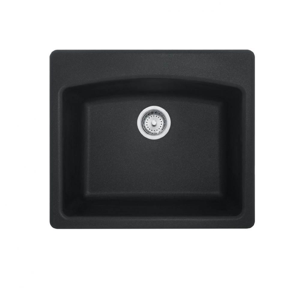Ellipse 25.0-in. x 22.0-in. Matte Black Granite Dual Mount Single Bowl Kitchen Sink - ESMB25229-1