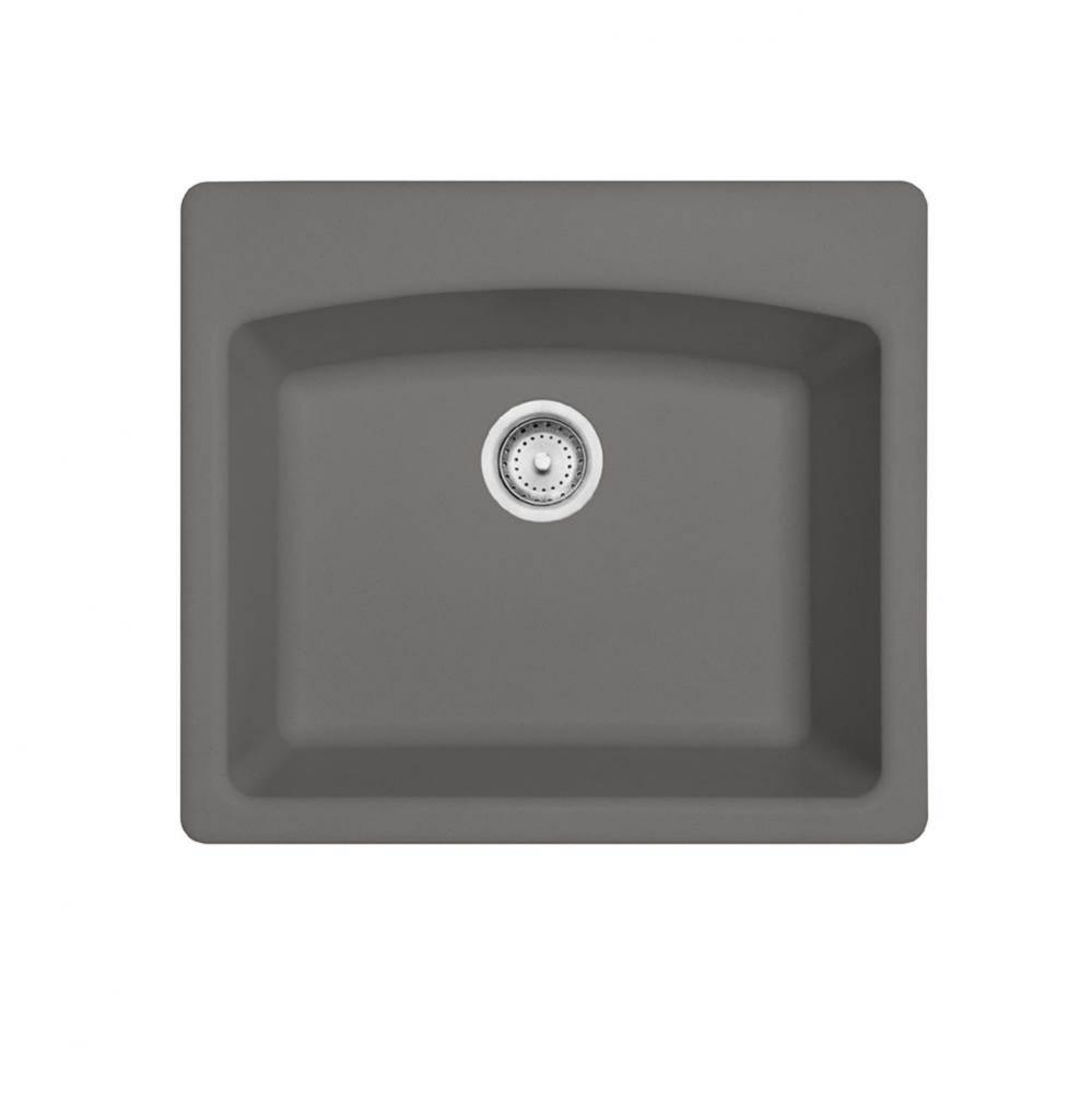 Ellipse 25.0-in. x 22.0-in. Stone Grey Granite Dual Mount Single Bowl Kitchen Sink - ESSH25229-1