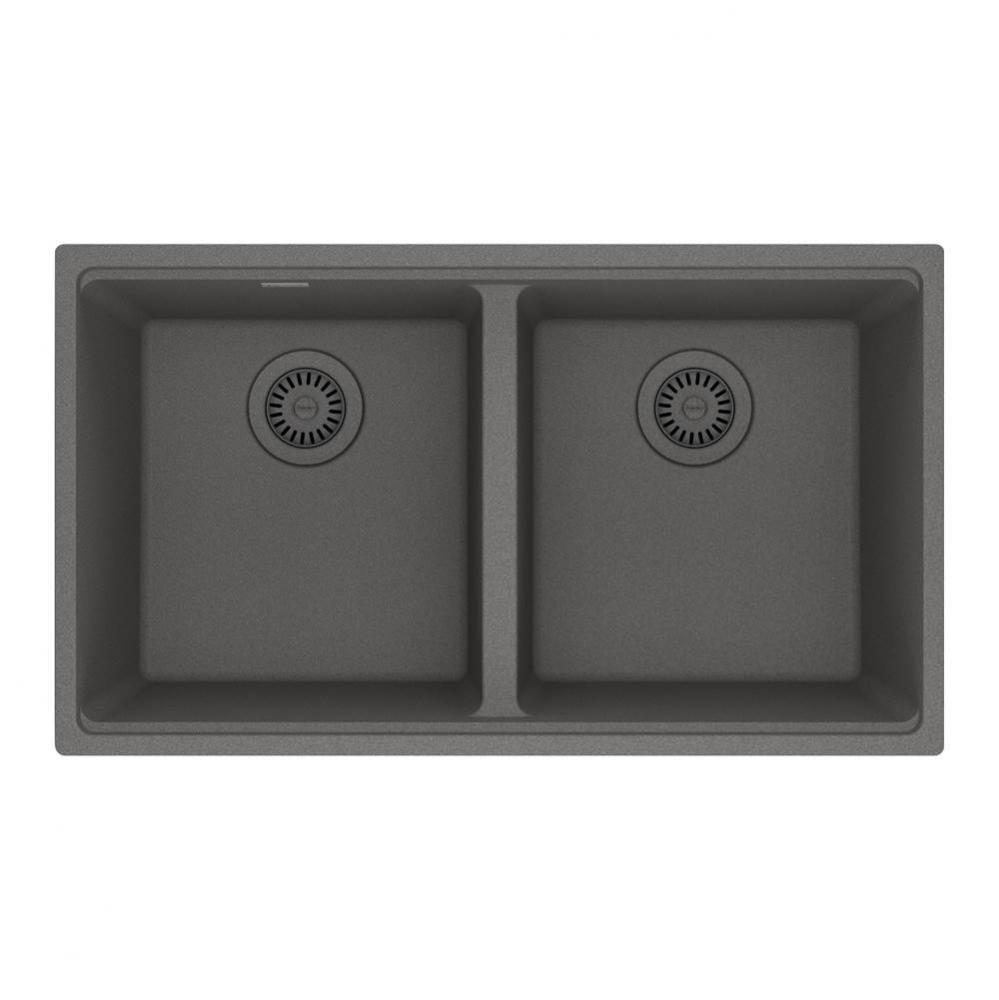 Maris Undermount 31-in x 17.81-in Granite Double Bowl Kitchen Sink in Stone Grey